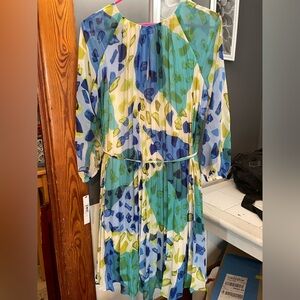 NWT Maggy London Abstract print keyhole neckline string waist tie size 12